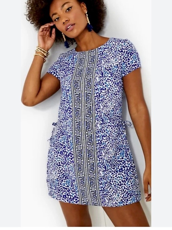 Lilly Pulitzer Dresses & Skirts - Lilly Pulitzer Blue and White Printed  Dress with Geometric Trim